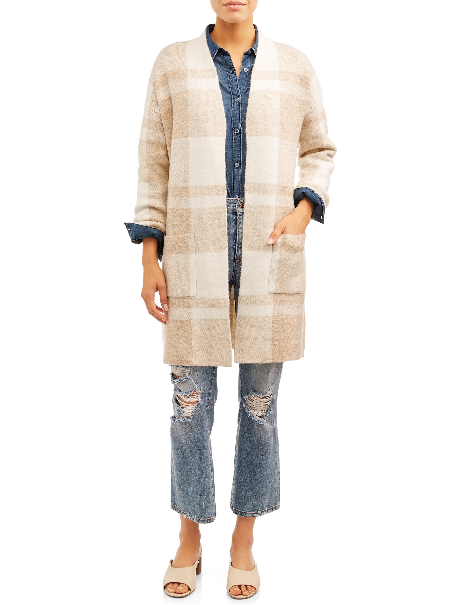 Double Knit Plaid Cardigan - Walmart 