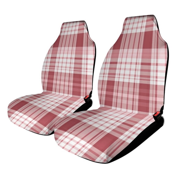 Pink Red Plaid Pattern Car Seat Covers Car Accessories 2PCS Set Soft Front Seat Protector Cover