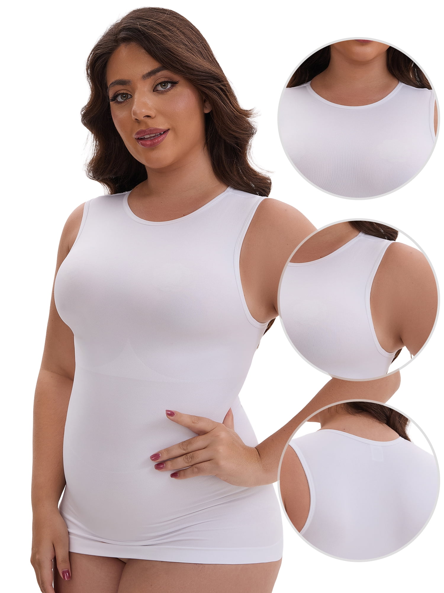 DARING DIVA Women's Soft Shapewear Tummy Control Tank Top Waist Control M White