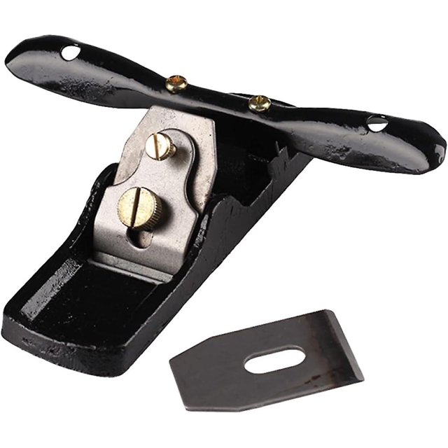 Cepilladora manual ajustable para carpintería, cepilladora de madera y carbono, alisadora de bordes de metal, fondo negro, herramienta plana de carpintero, recorte plano de acero