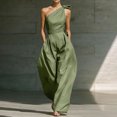 thumbnail image 2 of JULMCOMO Jumpsuits for Women One Shoulder Bow Tie Waist Vacation Summer Rompers Wide Leg Baggy Dressy Jumpsuit with Pockets Green S, 2 of 7