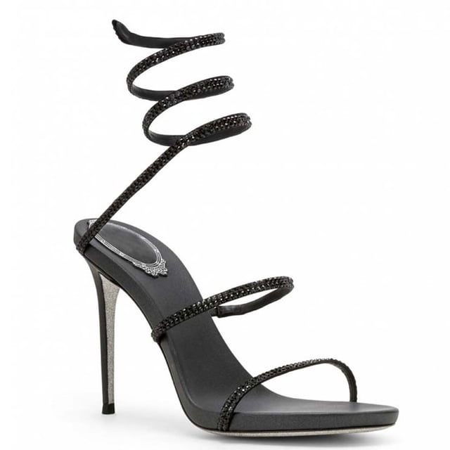 Sandalias de tacón alto con tiras para mujer, sandalias de verano con tacón fino, con forma de serpiente y diamantes de imitación