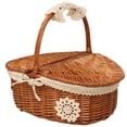 thumbnail image 1 of Cesta de picnic hecha a mano de mimbre para acampar, cesta de picnic, cesta de almacenamiento de compras con tapa y asa de madera, 1 of 9