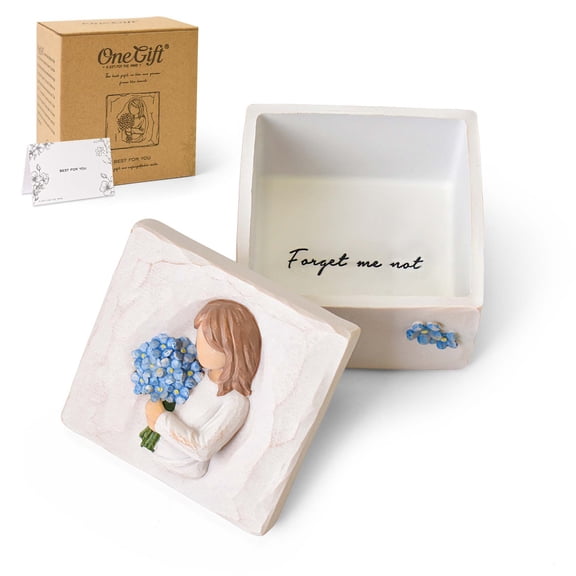 Resin Jewelry Box with Forget-Me-Not Floral Design, Decorative Keepsake Storage for Trinkets, Necklaces, Rings