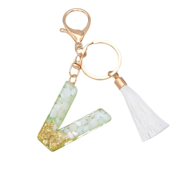 Crystal Drop Pendant Key Chain with Custom Letter and White Tassel for Bags or Keys