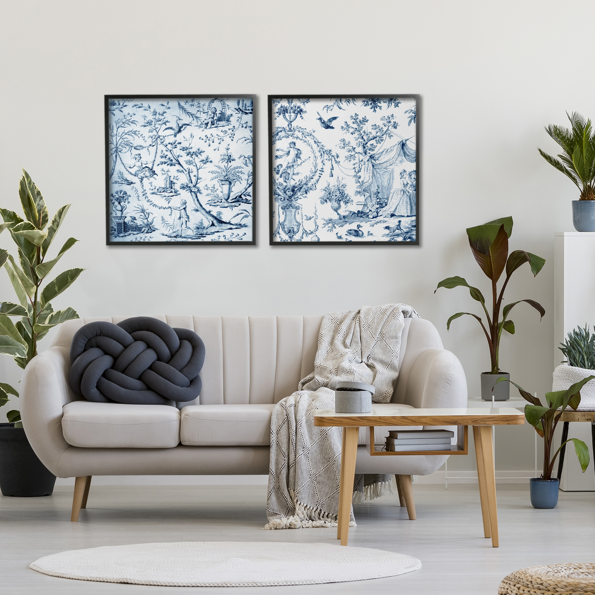 Intricate Toile Scenery 2 Piece Black Framed Giclee Art Set, design by Vintage Hustle