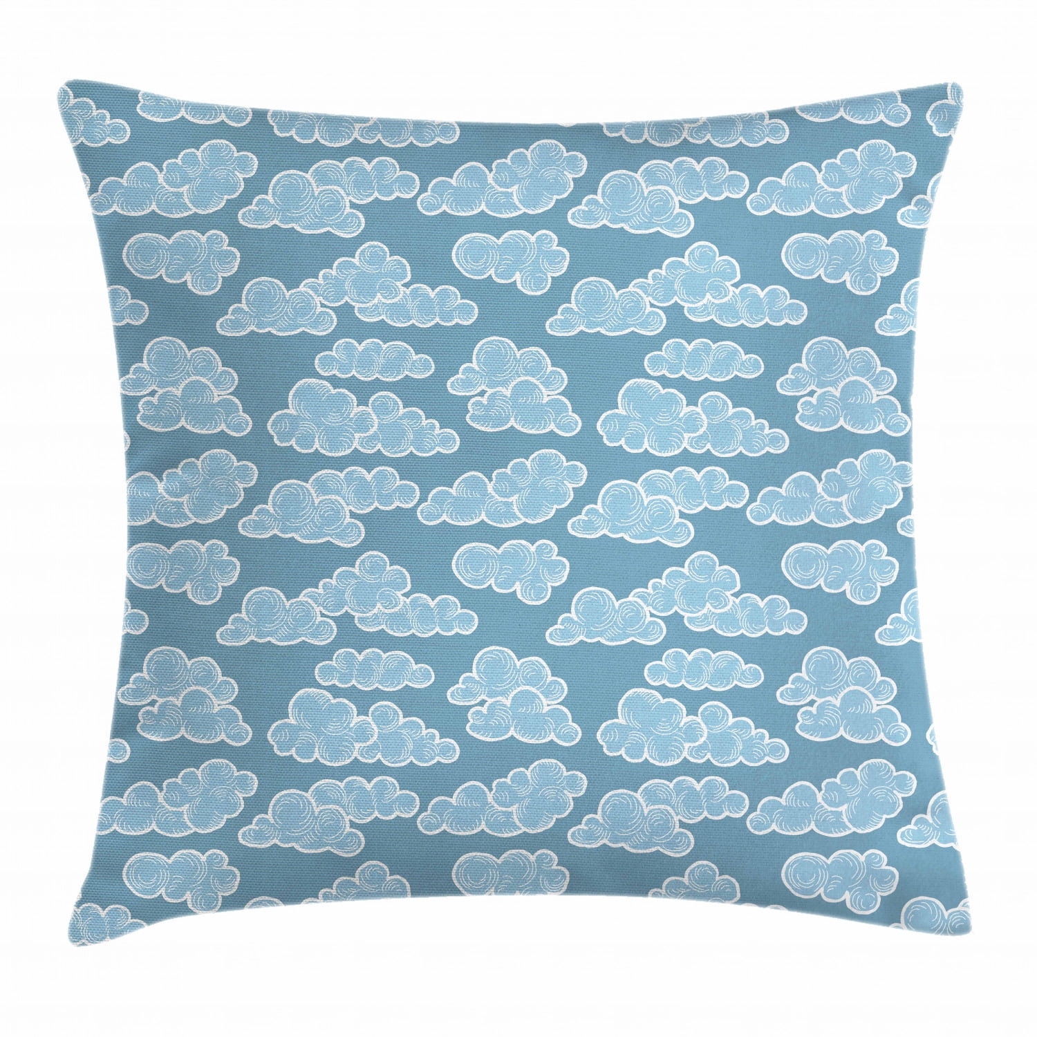 Cloud Throw Pillow Cushion Cover, Doodle Style Weather Illustration in ...