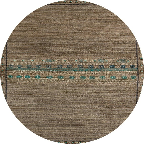 Ahgly Company Machine Washable Indoor Round Abstract Dark Almond Brown Area Rugs, 7' Round