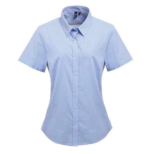 Premier Chemise en Coton à Micro-Carreaux à Manches Courtes pour Femmes
