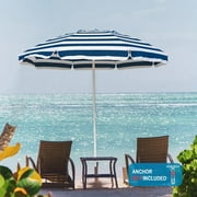 AMMSUN 6.5ft Beach Umbrella for Sand with Tilt & UPF50+ Sun Protection & Carry Bag,Navy Stripes