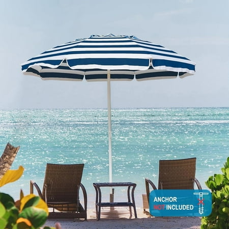 AMMSUN 6.5ft Beach Umbrella for Sand with Tilt & UPF50+ Sun Protection & Carry Bag,Navy Stripes