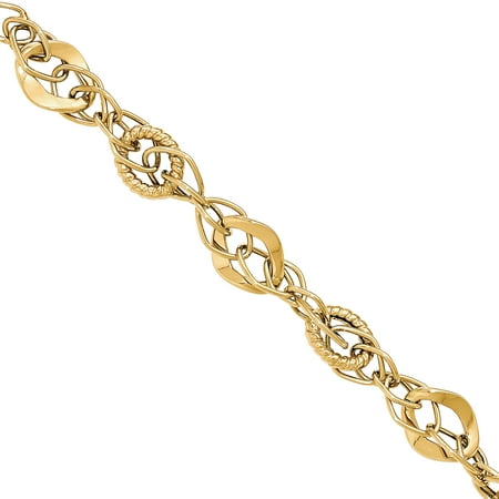 14k Gold Polished Textured Fancy Link Bracelet