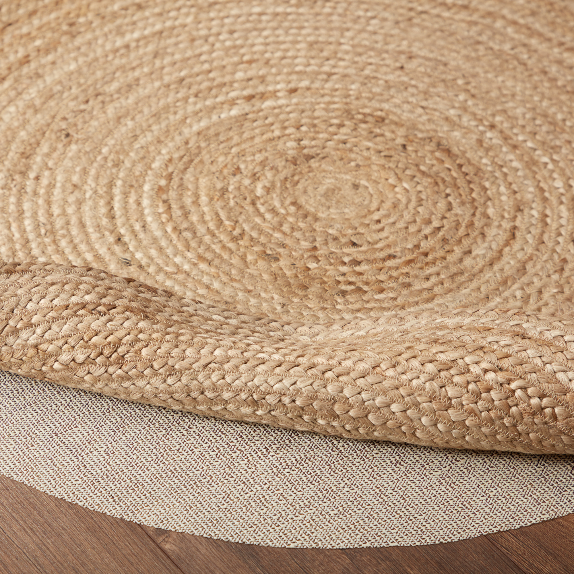 VHC Brands Farmhouse Coastal Flooring Harlow Natural Jute Area Rug w/Non-Slip Pad- 3' Round, Tan