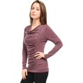 thumbnail image 4 of Women's Cowl Neck Long Sleeves Buttons Decor Ruched Top, 4 of 6