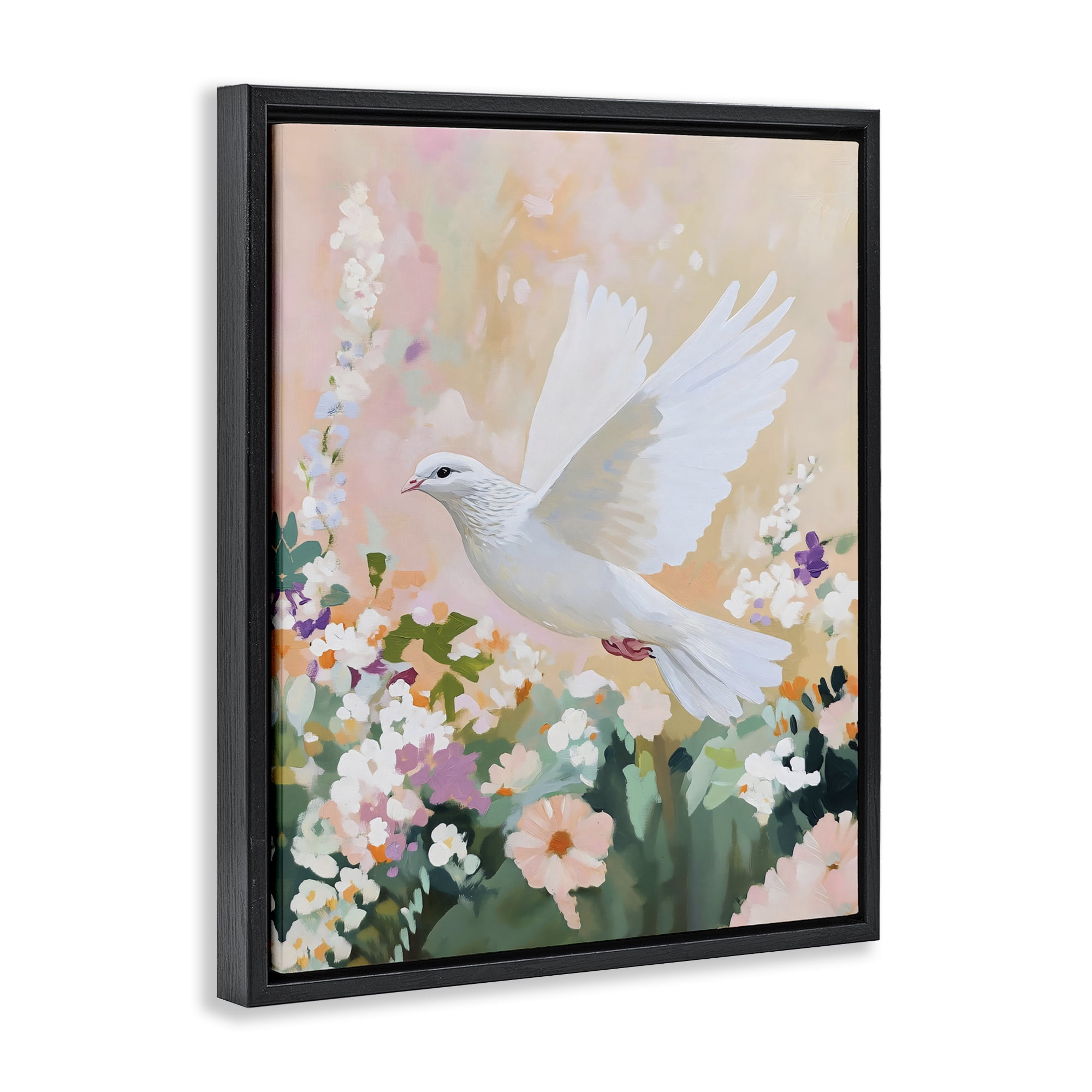 Stupell Industries White Dove Among Spring Blooms Black Framed Floater Canvas Wall Art, design by The Prints Vibe