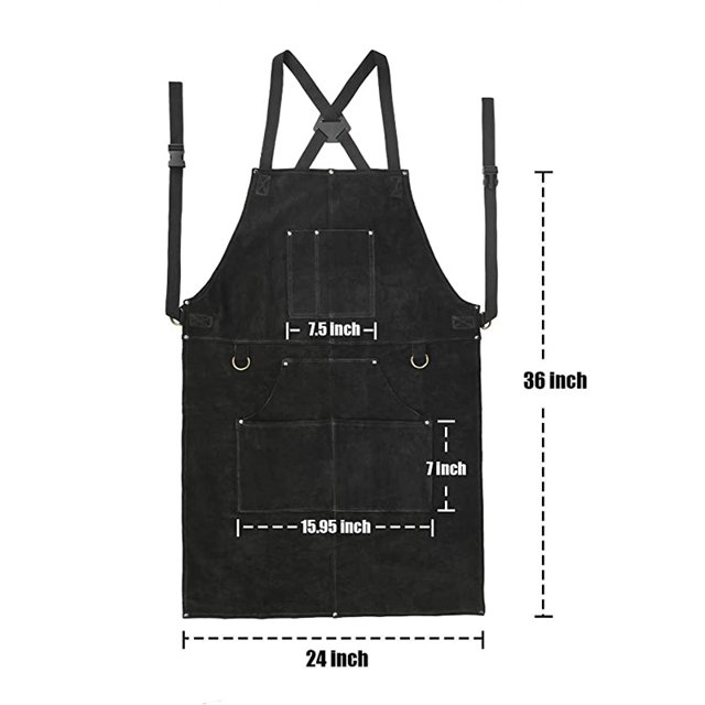 Delantal de soldadura de cuero para hombres profesional, delantal de trabajo resistente al calor, delantal de cuero de vaca resistente, perfecto para herrero, bricolaje, soldador, carpintero 1 pieza LingWen 8390612146428