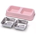 thumbnail image 3 of Food & Water Double Feeder - Medium Pets No Spill Non Skid Silicone Mat & Stainless Steel Bowls PINK, 3 of 5