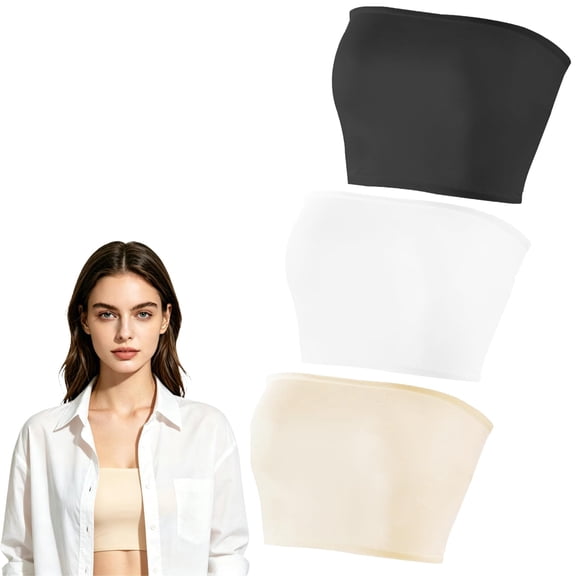 3Pcs Lady Tube Tops Strapless Seamless Bandeau Camisole Bra Modesty Panel Cleavage Cover Bandeau Short Crop