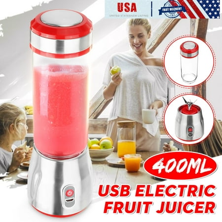 Electric USB Juicer Cup Portable Blender Fruit Mixing Machine Spinner 20Watt Juicer Machine Powerful Whole Fruit and Vegetable Juicer Stainless Steel Smoothie Blender Personal