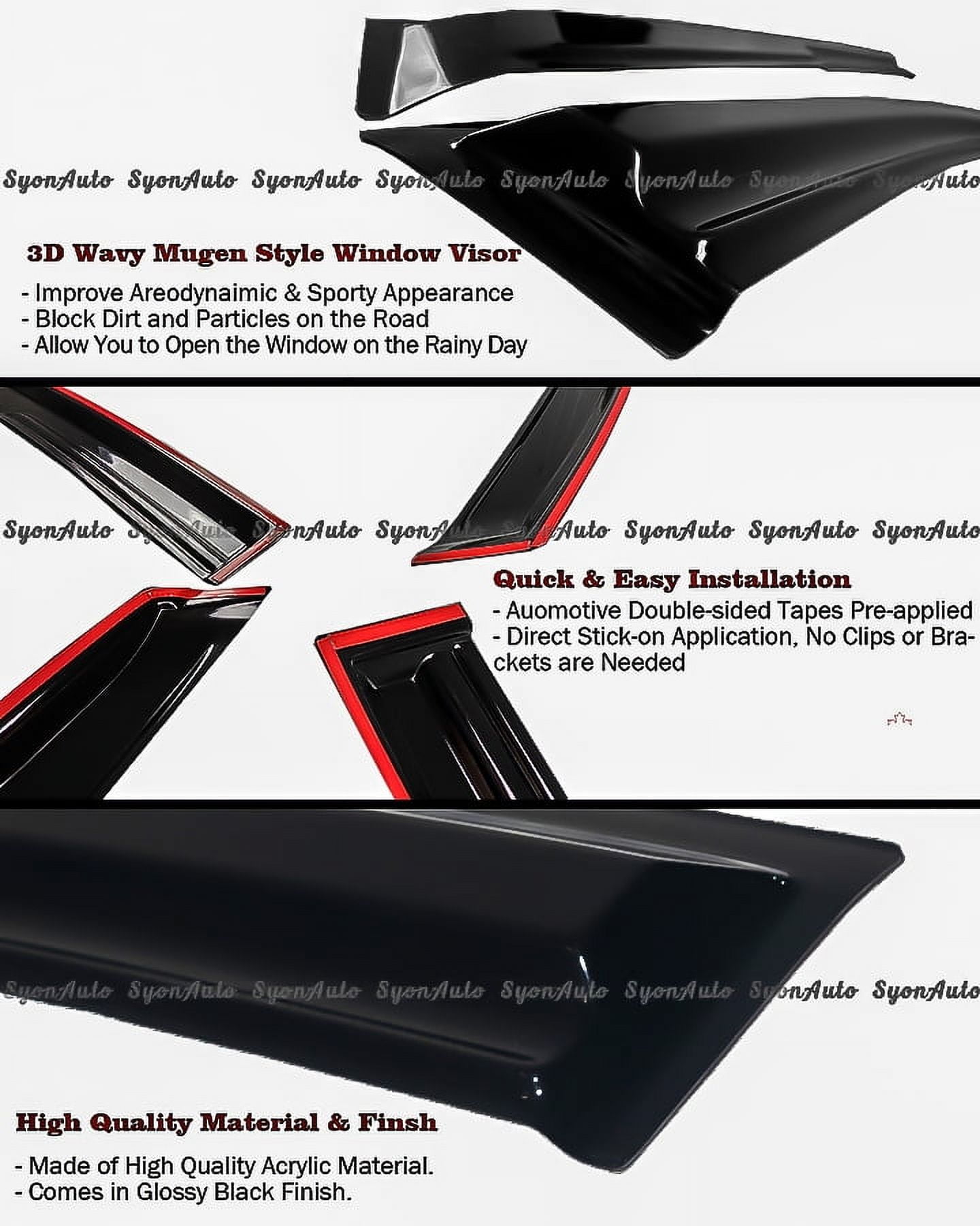 Fits 2014-2019 Toyota Corolla JDM 3D Wavy Mugen Style Window Visor Rain Guard Vent