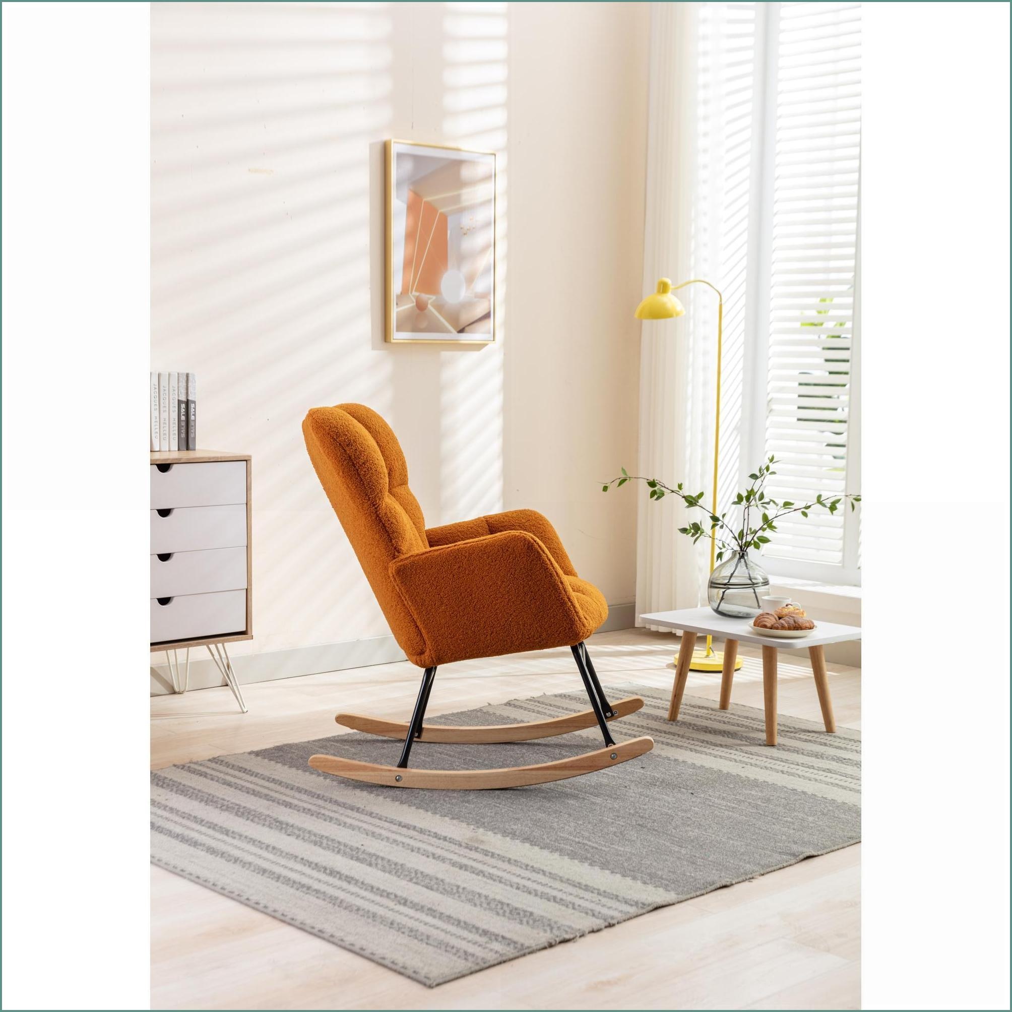 Rocking Chair, Caramel Teddy Fabric Nursery Glider for Living Room | Teddy | Foam