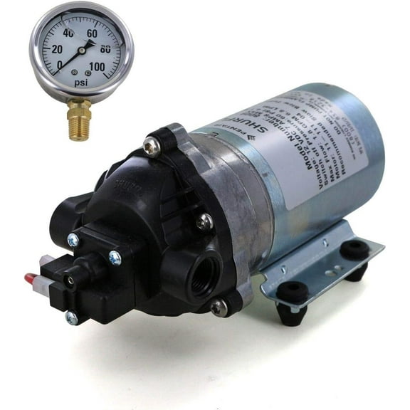 Shurflo 8000-543-936 Automatic-Demand 12V Diaphragm Pump with 100 PSI Pressure Gauge (Bundle, 2 Items)