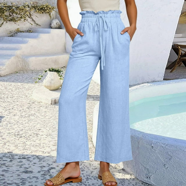 Women's Casual Loose Fit Straight Leg Pants Elastic Waist Comfortable Daily Wear Pure Color Summer Trousers For Spring And Season Womens Casual Pants Drawstring Sweatpants for Women Tall Womens