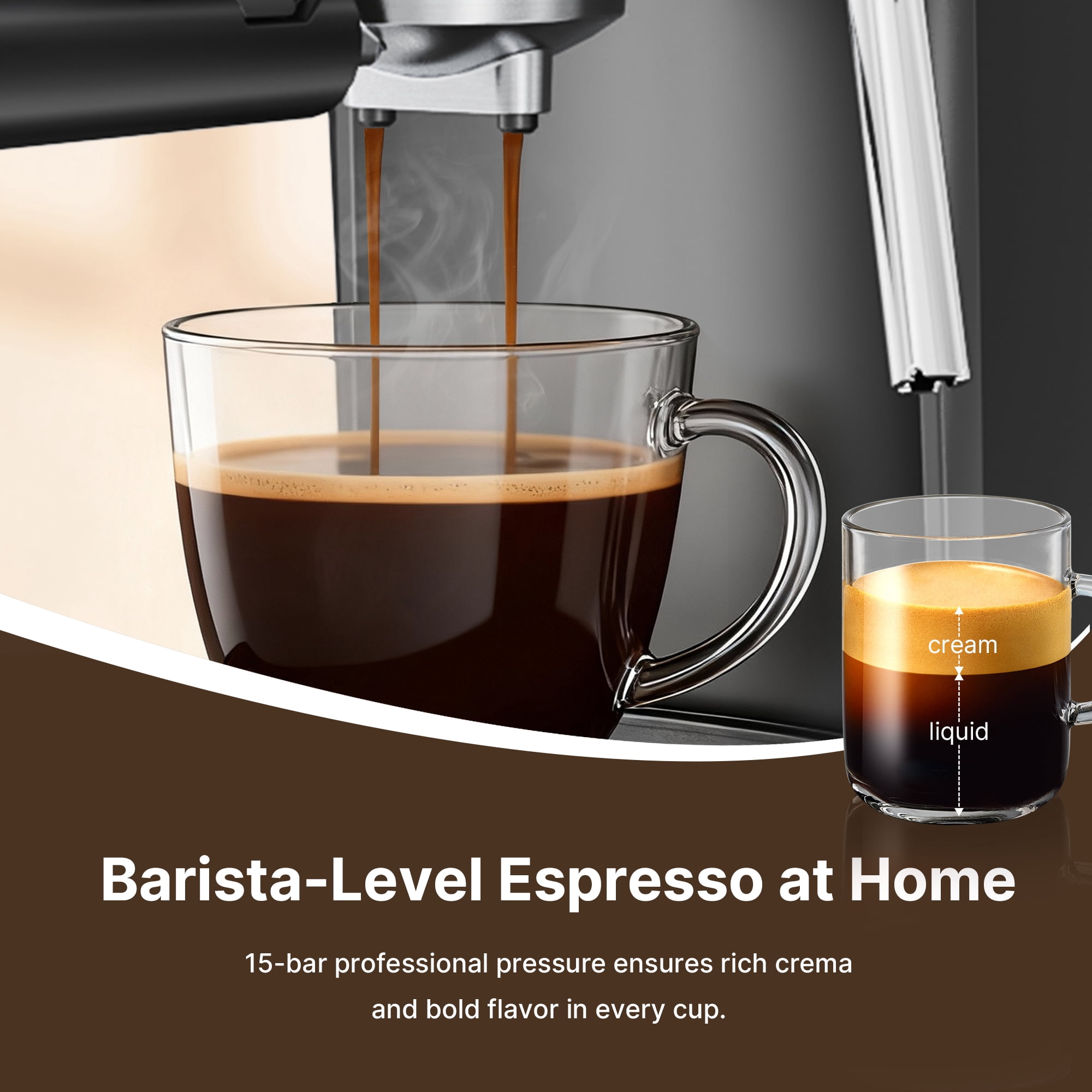 Expresso Machine 15 Bar with Auto Milk Frother, Professional Espresso Maker with Steam Wand
