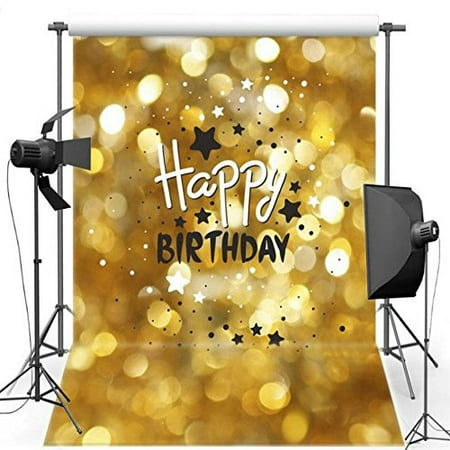 Happy Birthday Party Animal - HelloDecor Polyester Fabric 5x7ft Gold Bokeh Sparkly Happy Birthday Backgrounds party backdrops
