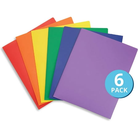 6 Pack Plastic Two Pocket Folders, 2 Pocket Plastic Folders for School, Home, and Work