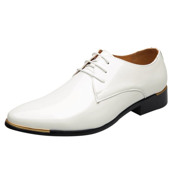 HBFAGFB Mens Shoes Pointed Style Classical Business Casual Men's Lace up Leather Shoes White Size 41