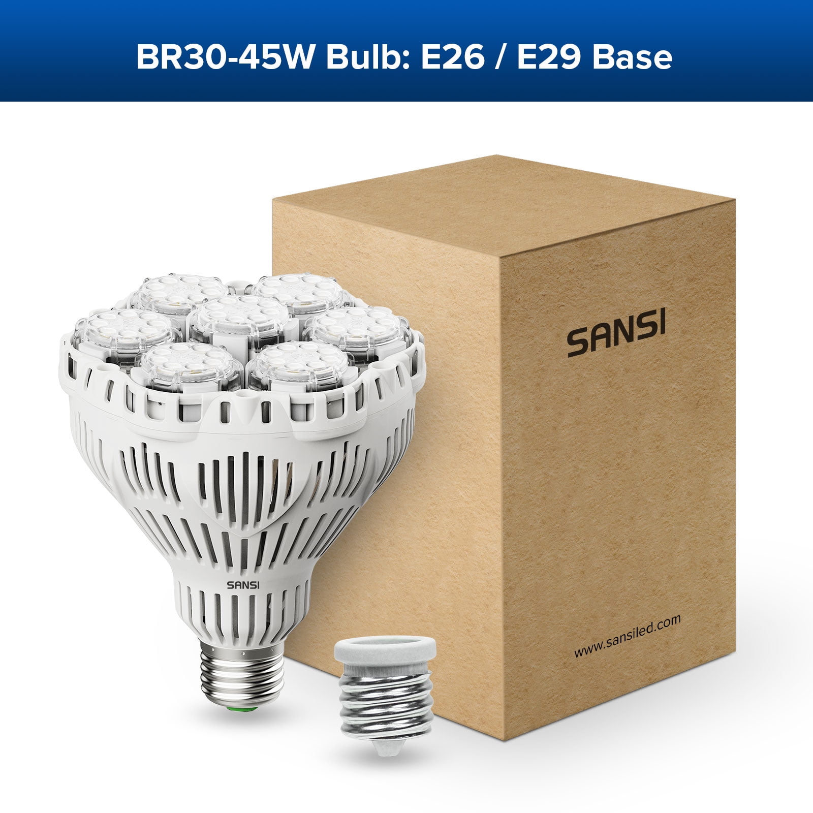 SANSI 45W 6000 Lumens Brightest LED Light Bulb, BR30 400W Equivalent 5000K Daylight E26 to E39, Super Bright Bulb Non-Dimmable, 22-Year Lifetime Energy Saving for Home Workshop