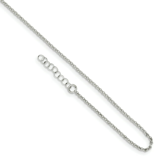 925 Sterling Silver 1.5mm Polished Rolo Chain Anklet with 1in Extender Length