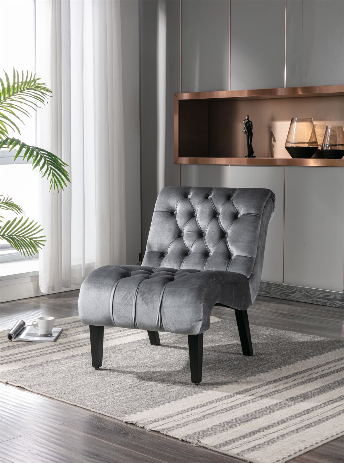 Living Room Accent Chair, Curved Back Leisure Chair, Single Armless