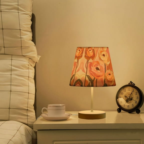 Yayeee Mini Table Lamp 10.8" Dimmable with Fabric Shade 3 Color Temperatures, Abstract Orange Flowers