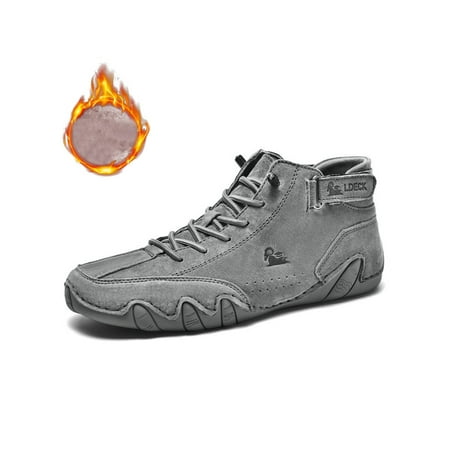 

UKAP Mens Breathable Ankle Boot Driving Non Slip Dress Round Toe Flats Gray Plush Lined 8