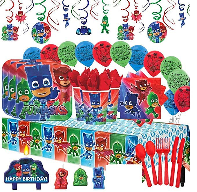 Mayflower Products PJ Masks 2nd Birthday Party Supplies 16 Guest Kit and Balloon Bouquet Decorations 96pc Anscam 