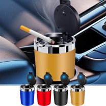 WKSCLPAI LED Car Ashtray with Metal Inner Liner ILED lighting | Automatic Light up When Opening the Lid,Inner large-capacity Flame Retardant Design, Can Hold 80-100 Cigarette Butts,Yellow