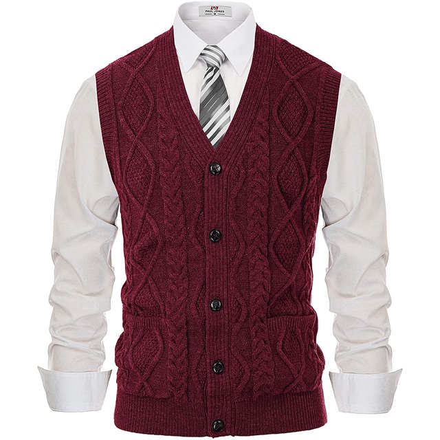 Gilet pour Homme Sans Manches à Col en V en Tricot Torsadé
