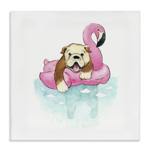 Stupell Industries Bulldog in Pool Float Animals Painting Wrapped Canvas Art Print Wall Art, 17 x 17