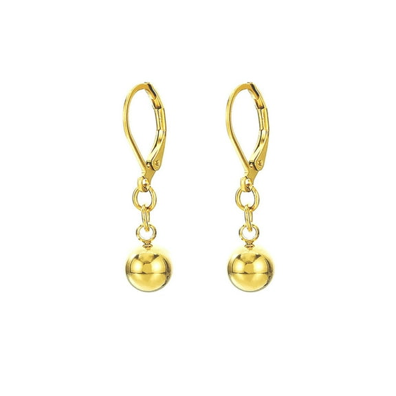 PYNZY Ball Drop Dangle Lever-Back Earrings 14K Gold Plated Fashion Jewelry for Women and 6MM