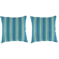 Jordan Manufacturing 16" x 16" Sanders Puff Blue and Gray Green Stripe Square Outdoor Throw Pillow (2 Pack)