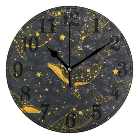 Whales and Stars Silent Wall Clock 10 Non-Ticking Battery Clock