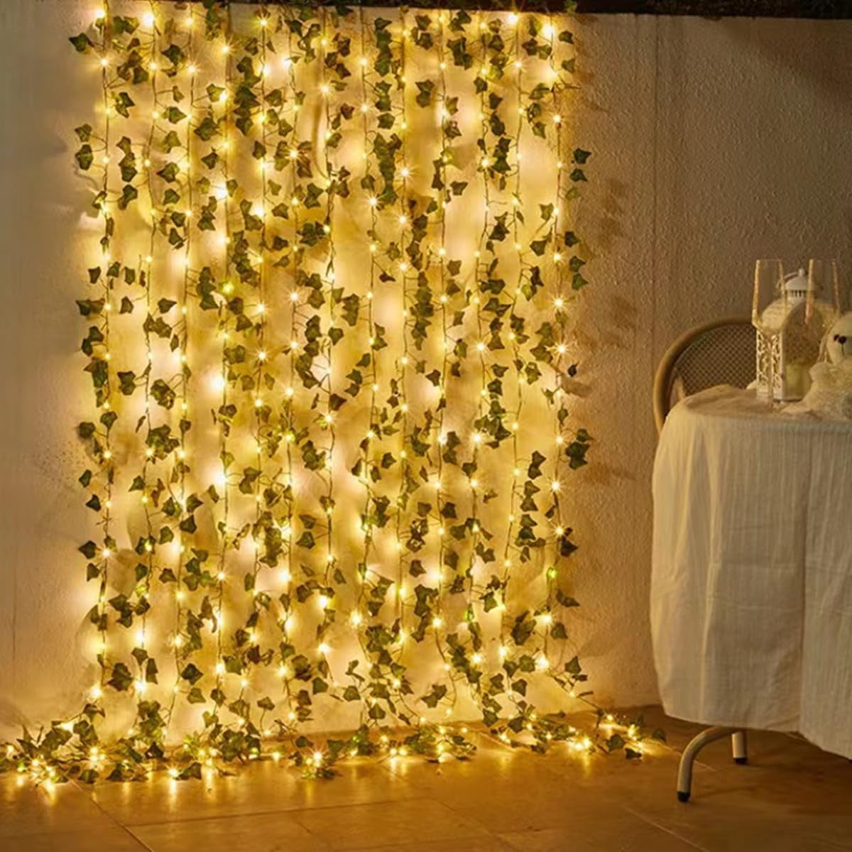 EONQY Window Curtain String Lights, Artificial Ivy Garland Fake Plants String Light, for Wedding Party Garden Outdoor Greenery Wall Decoration