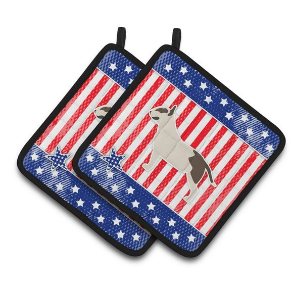 Carolines Treasures BB3378PTHD Patriotic Bull Terrier Pair of Pot Holders , 7.5HX7.5W, multicolor