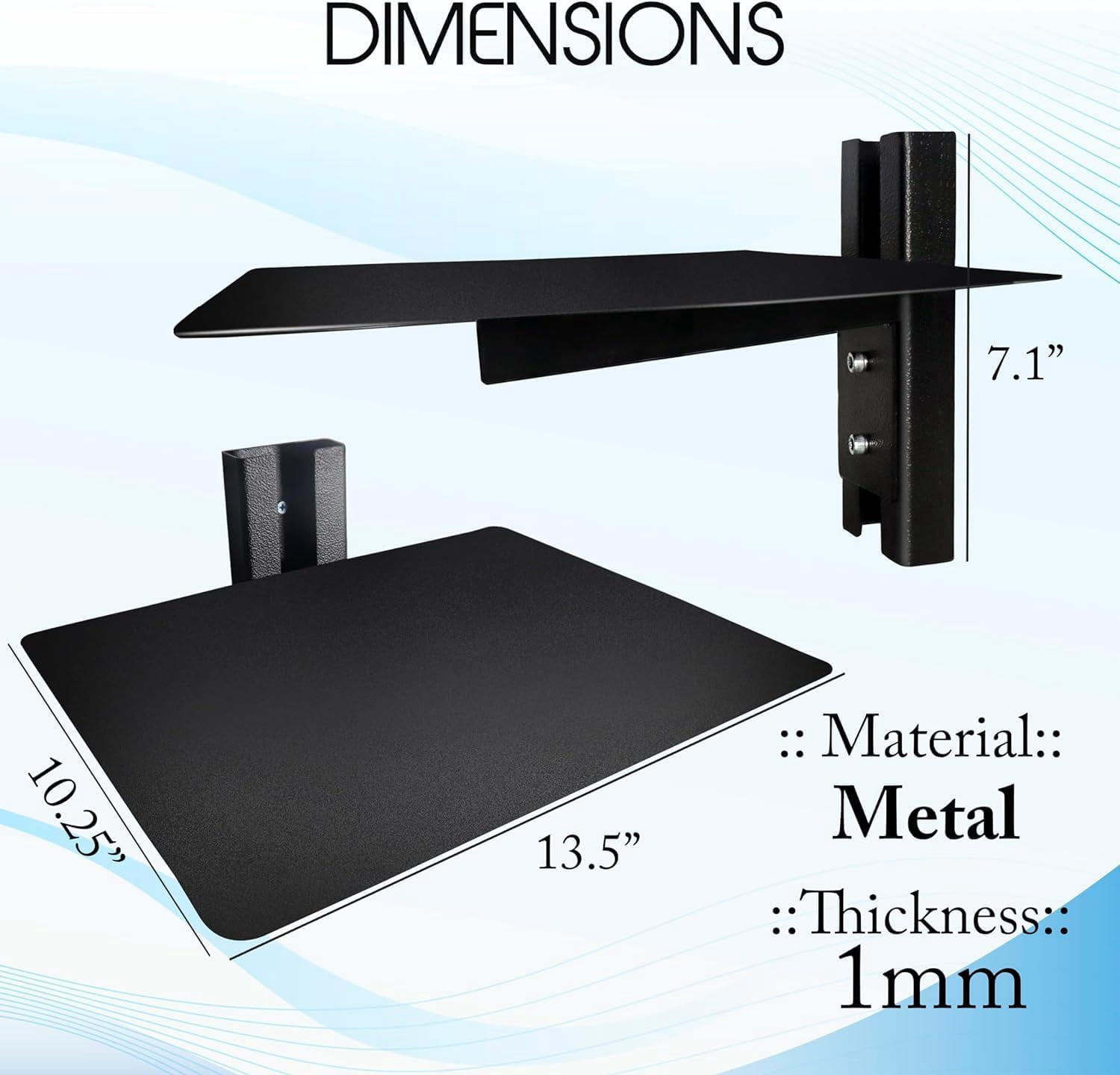 SIMOND STORE - Floating Entertainment Shelf - Projector Shelf - Floating Wall Mount Shelf for DVD Players, Games Consoles, Cable Boxes, TV Accessories, 1 Shelf