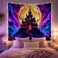 thumbnail image 2 of Haunted Castle on Rocky Hill with Full Moon and Bats, Spooky Gothic for Halloween Enthusiasts, Dramatic Wall Art Decor, Halloween Gift, Tapestry Wall Hanging for Bedroom and Living Room, 2 of 7