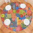 thumbnail image 2 of Pioneer Flower Floral Print Pattern Round Fitted Tablecloth with Elastic Edge, Waterproof Dining Table Cover for Indoor Outdoor Camping and Daily Use, 2 of 6