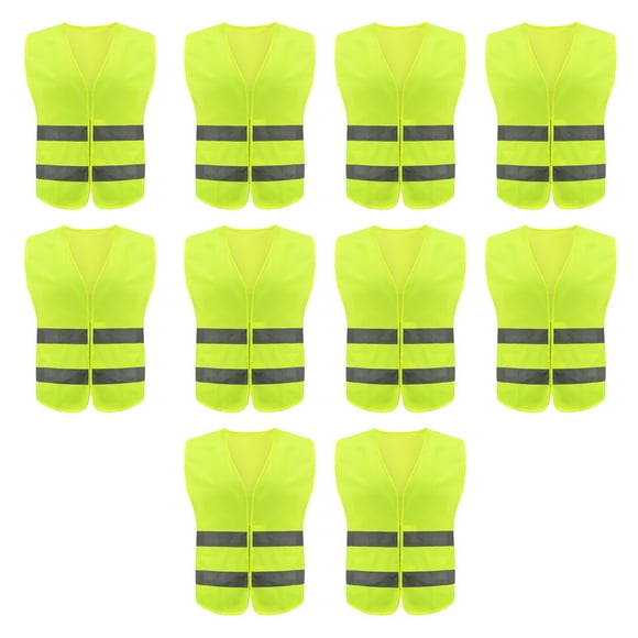 10 Pack High Visibility Safety Vest for Traffic Work, Running, Surveyor and Security Guard - Construction Vest with 2 Reflective Strips