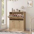 thumbnail image 1 of BeesClover Fluted Shoe Cabinet with 2 Flip Drawers, Hidden Wooden Shoe Cabinet with Adjustable Shelf, Freestanding Shoe Storage Cabinet for Entryway Hallway, 1 of 7